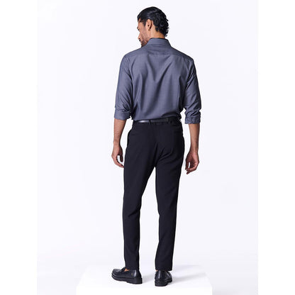 S&N by Shantnu Nikhil Men's Grey Rayon Blend Plain Slim Fit Shirt