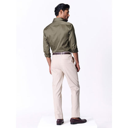 S&N by Shantnu Nikhil Men's Olive Rayon Blend Plain Slim Fit Shirt