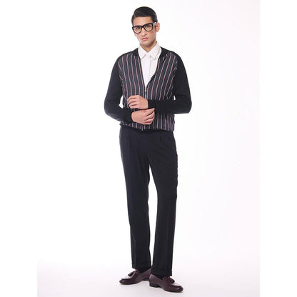 S&N by Shantnu Nikhil Striped Printed Merino Multicolour Sweater