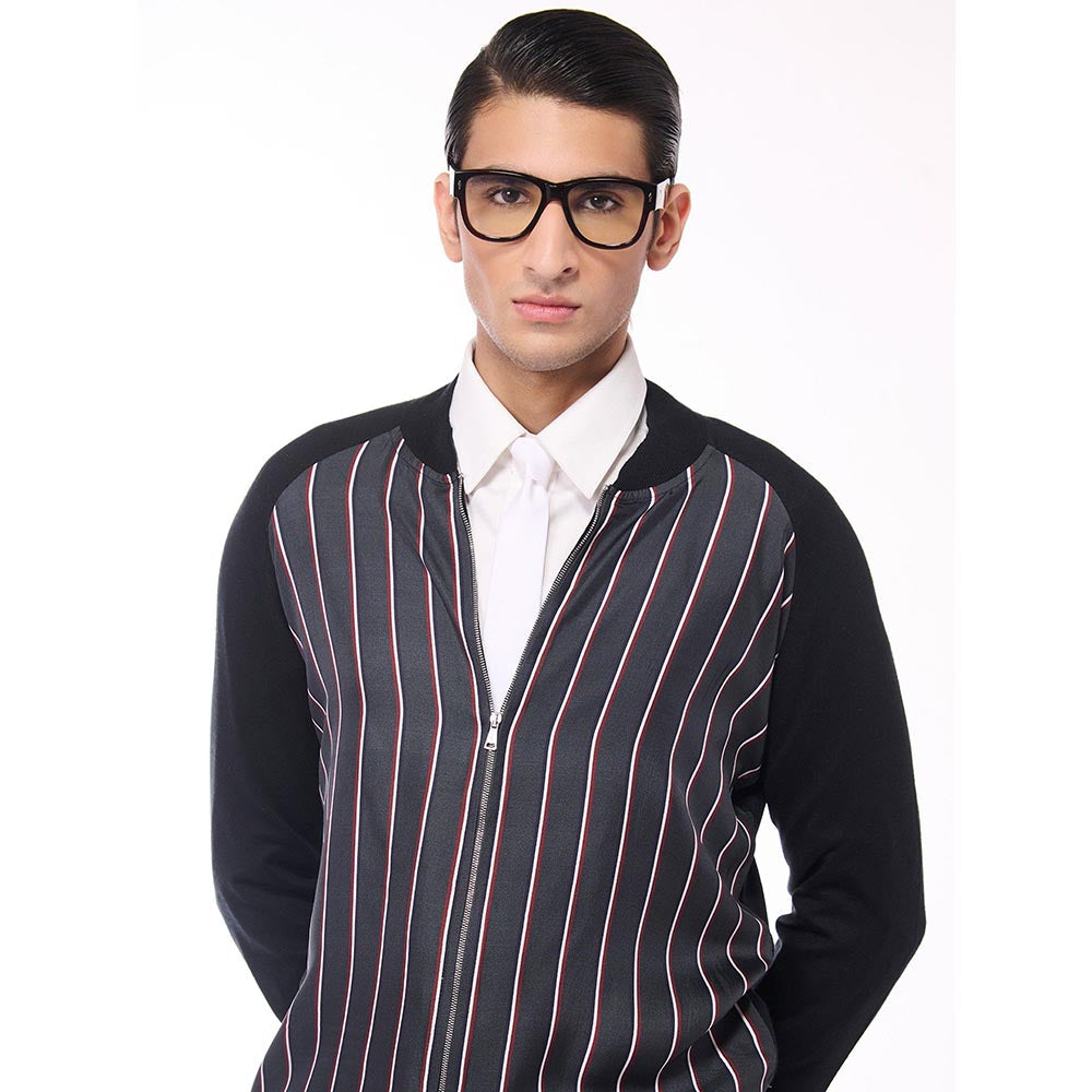 S&N by Shantnu Nikhil Striped Printed Merino Multicolour Sweater