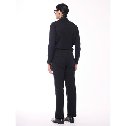 S&N by Shantnu Nikhil Men's Black Viscose Blend Embroidered Shirt