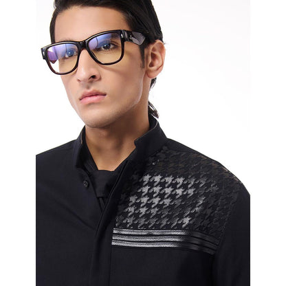 S&N by Shantnu Nikhil Men's Black Viscose Blend Embroidered Shirt