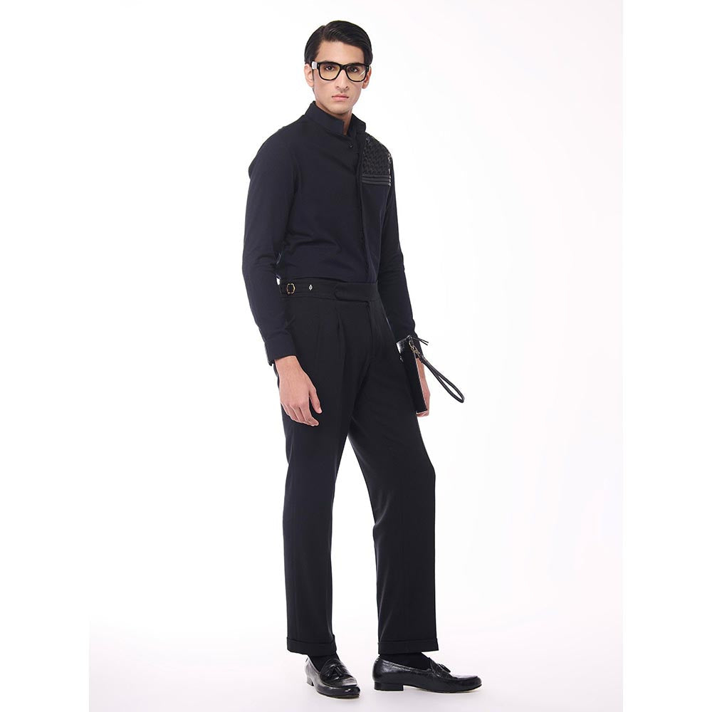 S&N by Shantnu Nikhil Men's Black Viscose Blend Embroidered Shirt