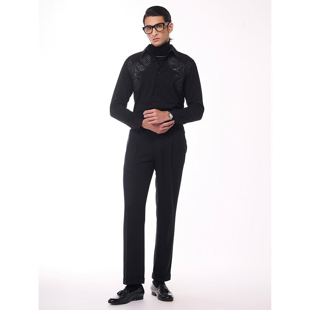 S&N by Shantnu Nikhil Men's Black Viscose Blend Embroidered Shirt