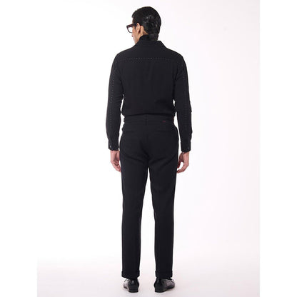 S&N by Shantnu Nikhil Men's Black Viscose Blend Embroidered Shirt