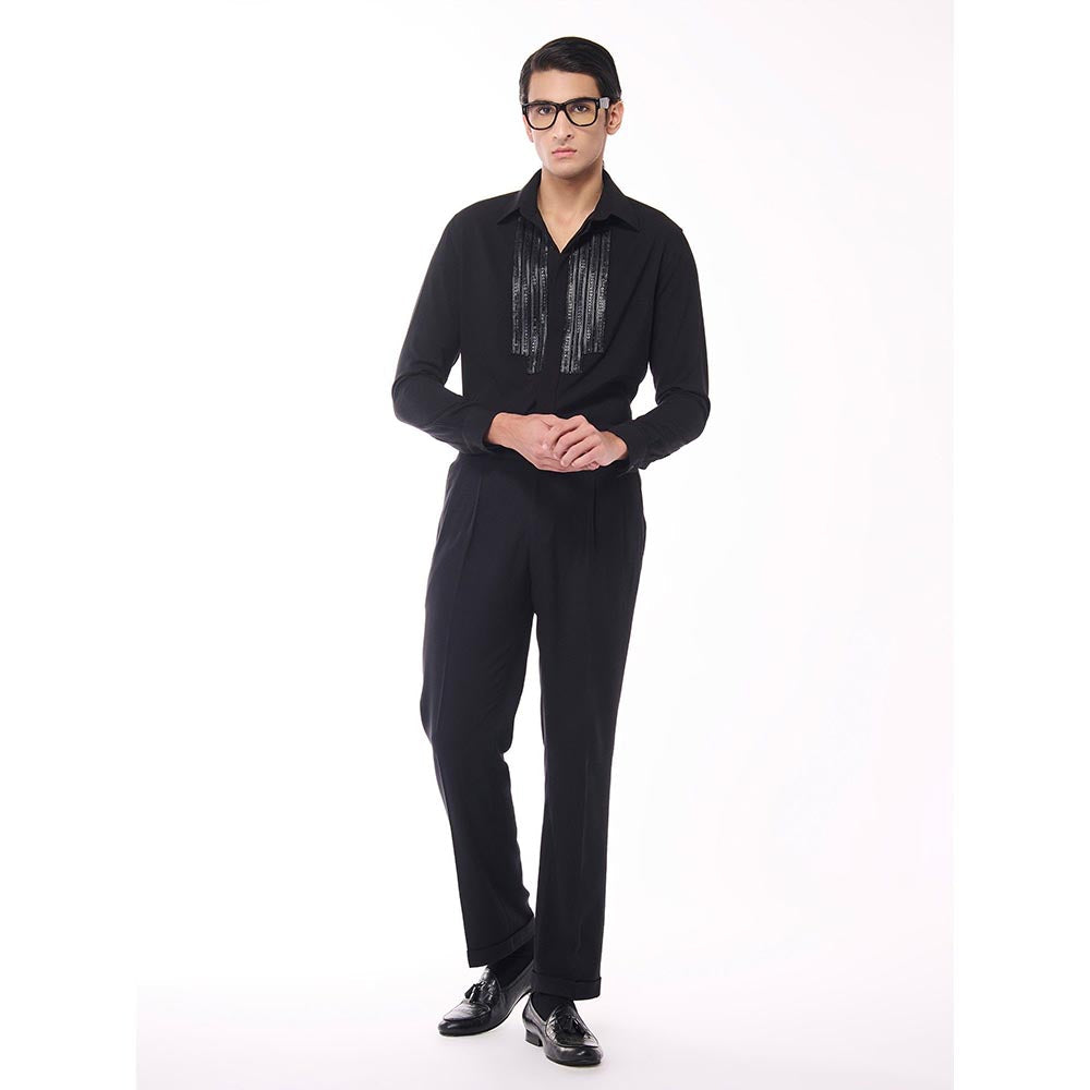 S&N by Shantnu Nikhil Men Black Viscose Blend Embroidered Shirt