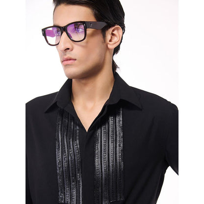 S&N by Shantnu Nikhil Men Black Viscose Blend Embroidered Shirt