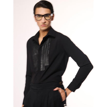 S&N by Shantnu Nikhil Men Black Viscose Blend Embroidered Shirt
