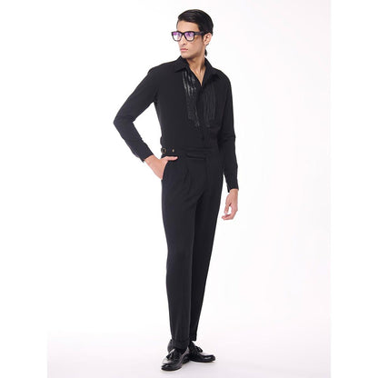 S&N by Shantnu Nikhil Men Black Viscose Blend Embroidered Shirt