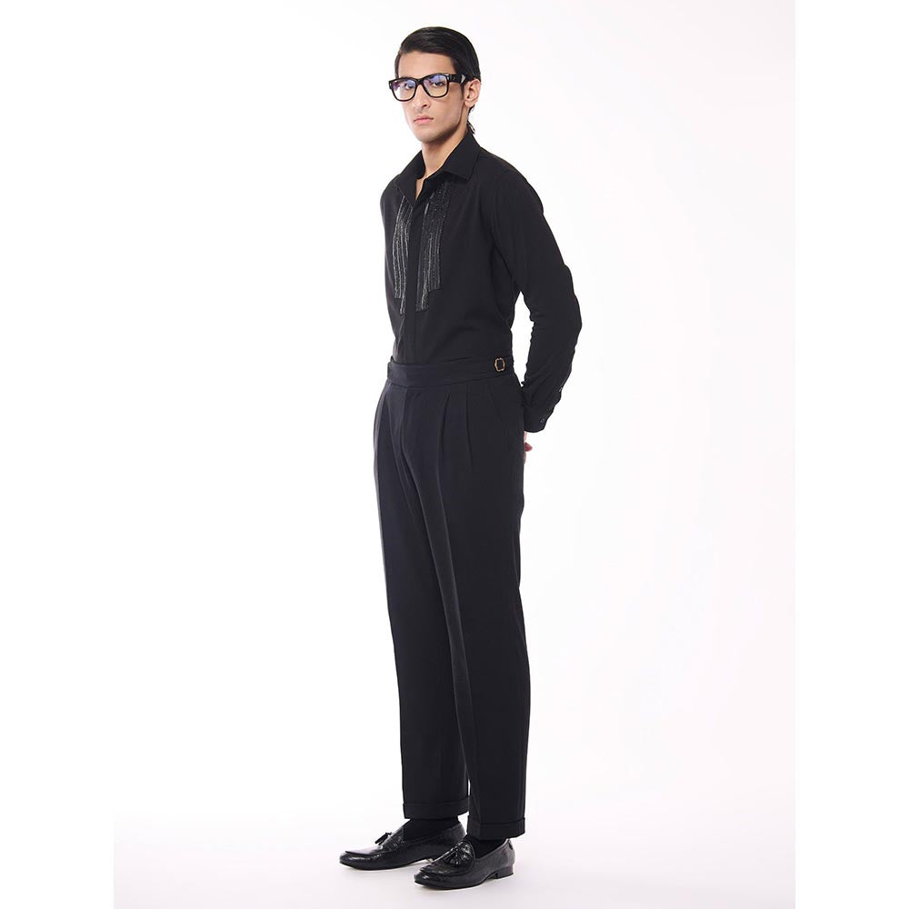 S&N by Shantnu Nikhil Men Black Viscose Blend Embroidered Shirt