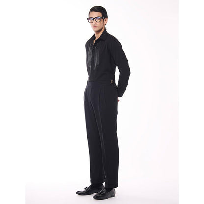 S&N by Shantnu Nikhil Men Black Viscose Blend Embroidered Shirt