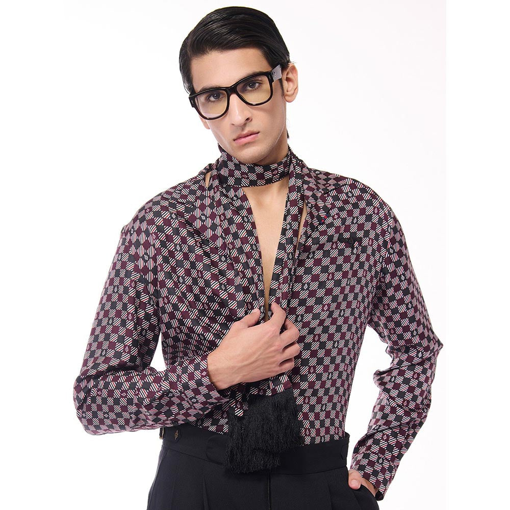 S&N by Shantnu Nikhil Men's Black Silk Checks Shirt