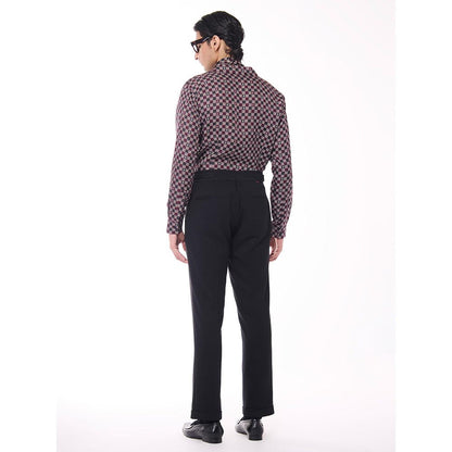 S&N by Shantnu Nikhil Men's Black Silk Checks Shirt