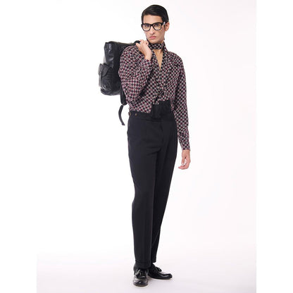 S&N by Shantnu Nikhil Men's Black Silk Checks Shirt