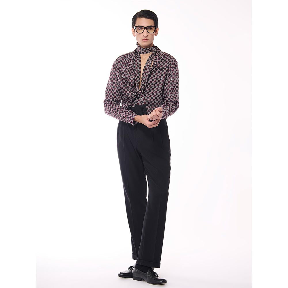 S&N by Shantnu Nikhil Men's Black Silk Checks Shirt