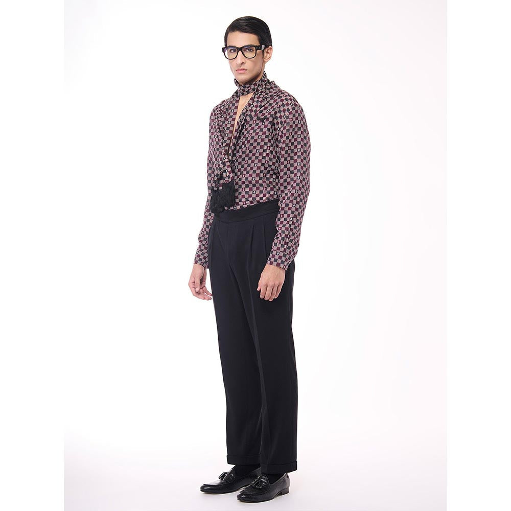 S&N by Shantnu Nikhil Men's Black Silk Checks Shirt