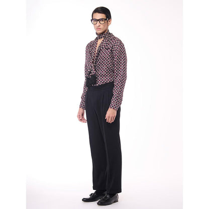 S&N by Shantnu Nikhil Men's Black Silk Checks Shirt