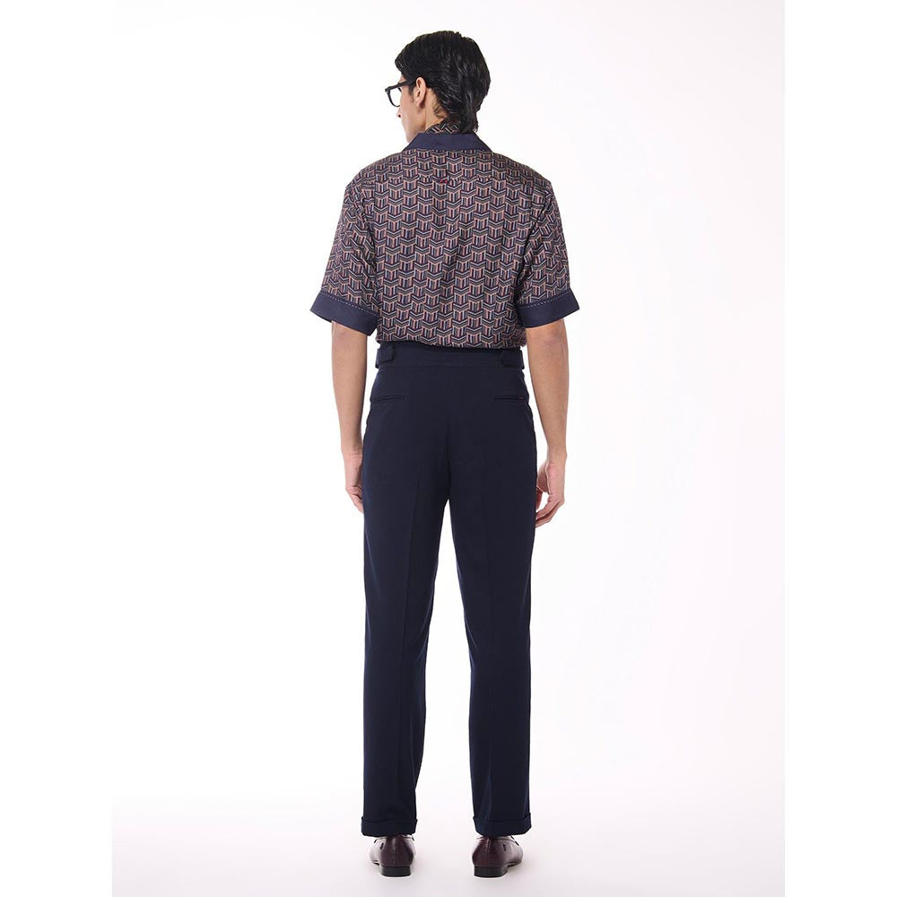 S&N by Shantnu Nikhil Men Navy Blue Silk Geometric Shirt