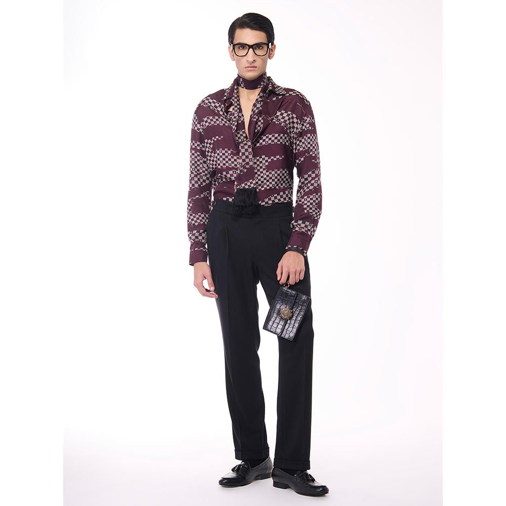 S&N by Shantnu Nikhil Men Maroon Silk Checks Shirt
