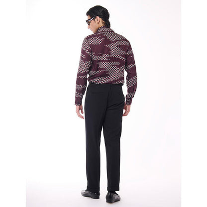 S&N by Shantnu Nikhil Men Maroon Silk Checks Shirt