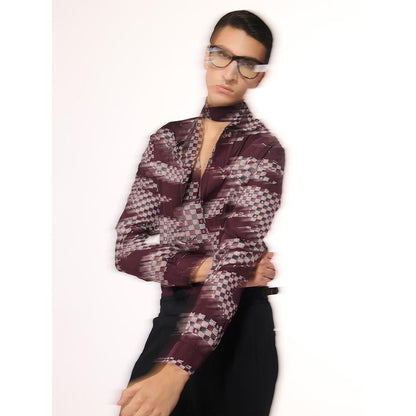 S&N by Shantnu Nikhil Men Maroon Silk Checks Shirt