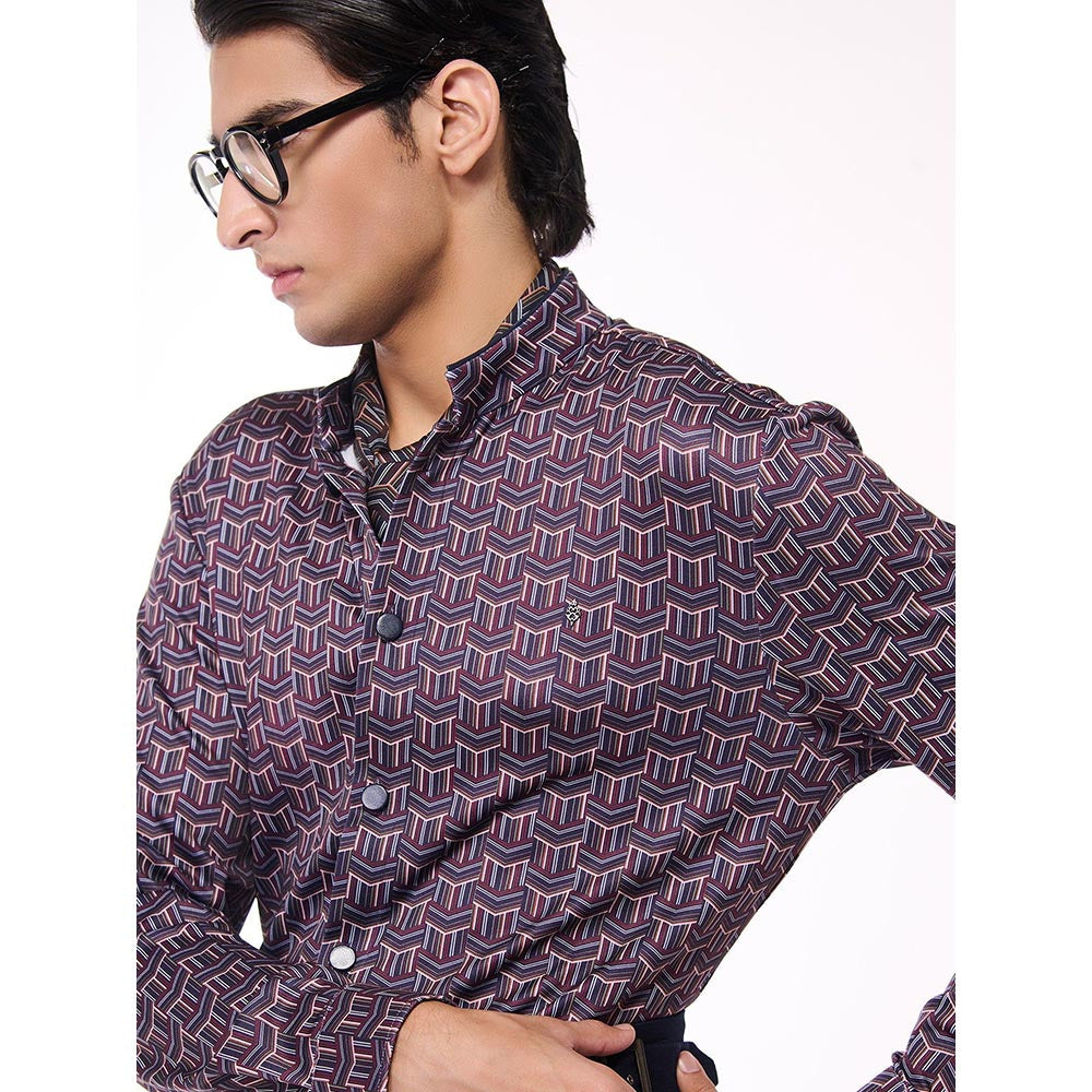 S&N by Shantnu Nikhil Men Multi-Color Jersey Geometric Shirt