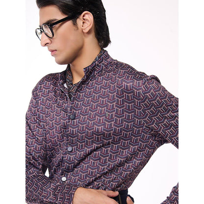 S&N by Shantnu Nikhil Men Multi-Color Jersey Geometric Shirt