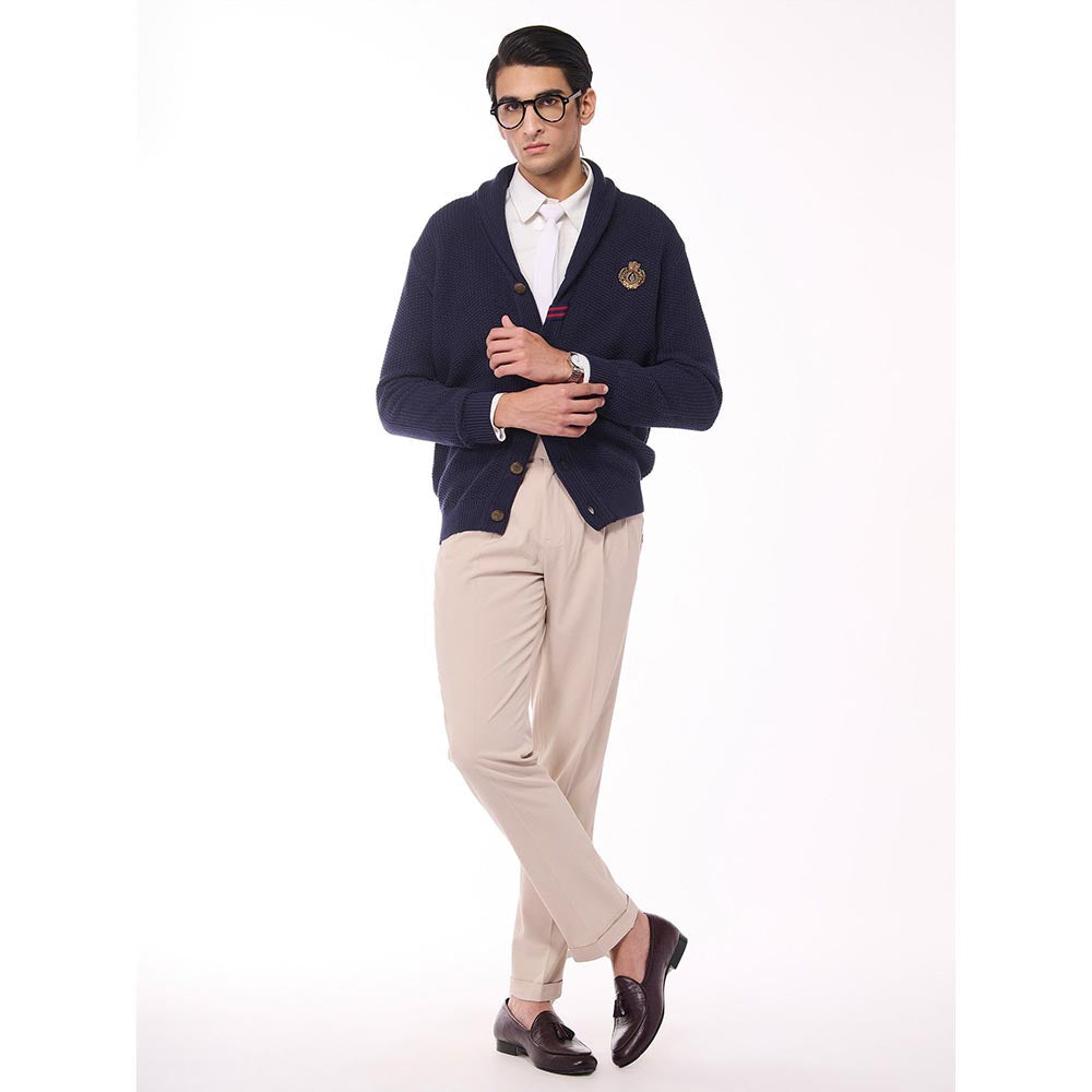 S&N by Shantnu Nikhil Men's Shawl Collar Navy Blue Sweater