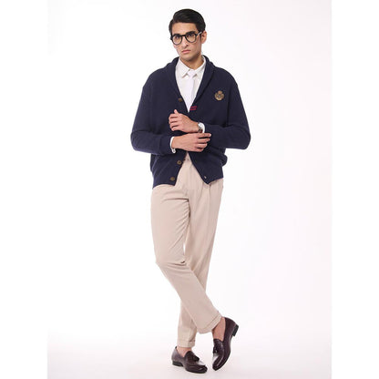S&N by Shantnu Nikhil Men's Shawl Collar Navy Blue Sweater