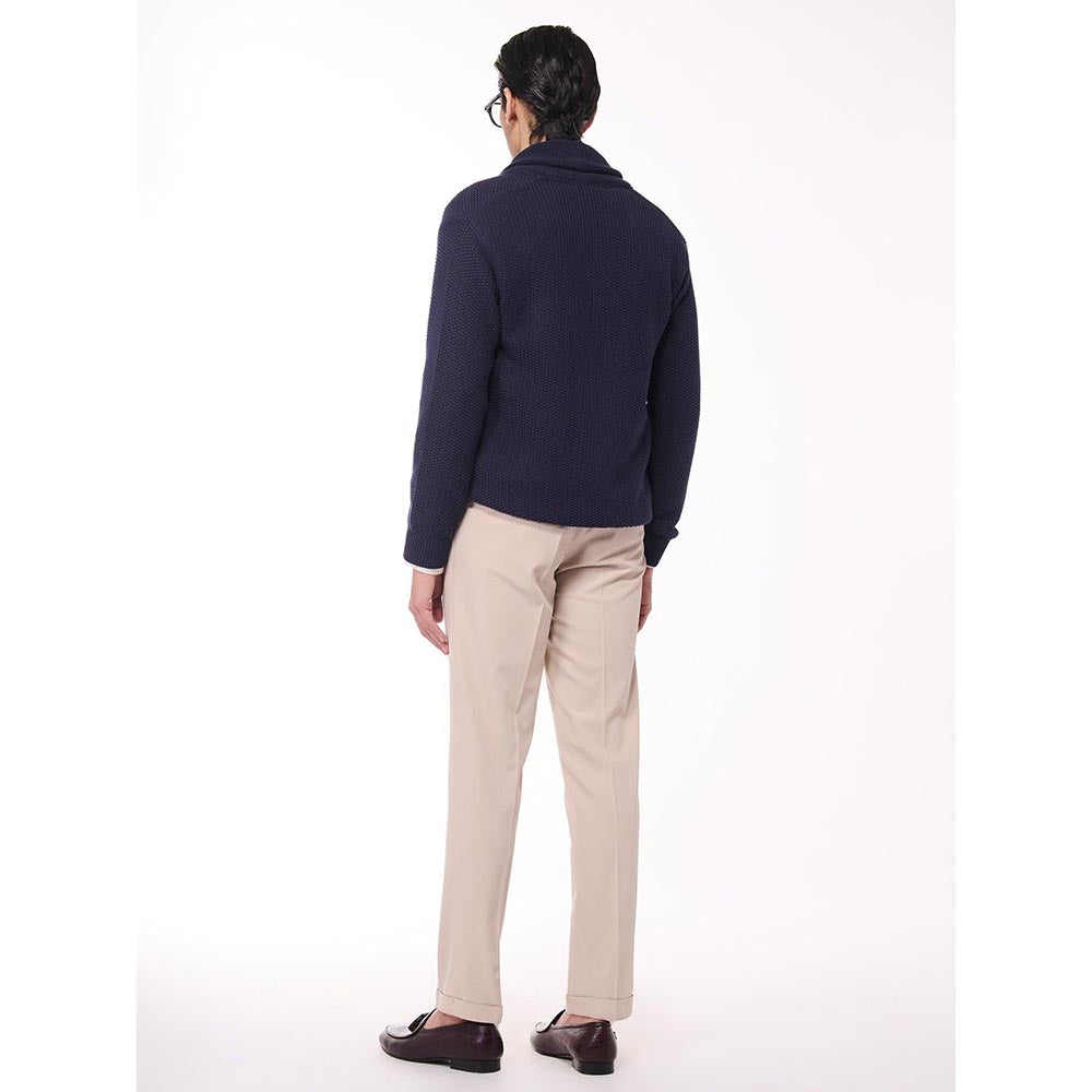 S&N by Shantnu Nikhil Men's Shawl Collar Navy Blue Sweater