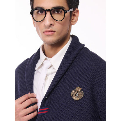 S&N by Shantnu Nikhil Men's Shawl Collar Navy Blue Sweater