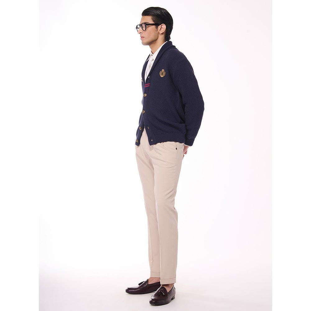 S&N by Shantnu Nikhil Men's Shawl Collar Navy Blue Sweater