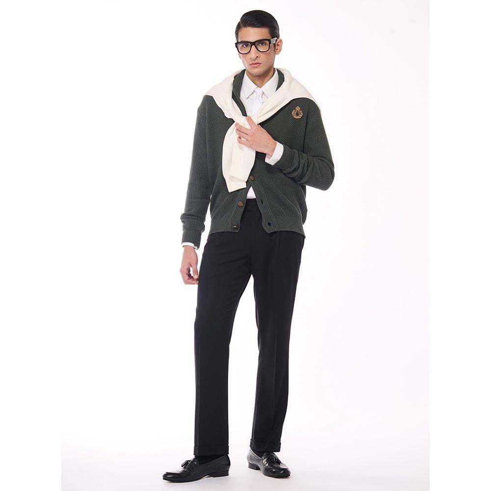 S&N by Shantnu Nikhil Men's Shawl Collar Green Sweater