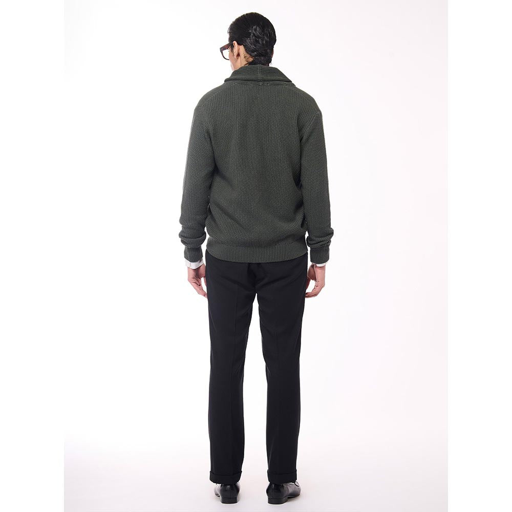 S&N by Shantnu Nikhil Men's Shawl Collar Green Sweater