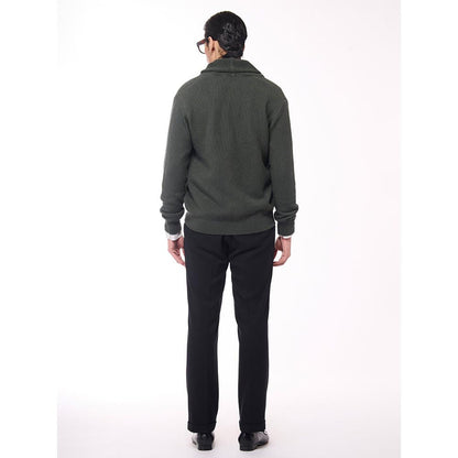 S&N by Shantnu Nikhil Men's Shawl Collar Green Sweater