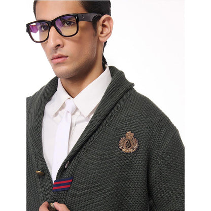 S&N by Shantnu Nikhil Men's Shawl Collar Green Sweater