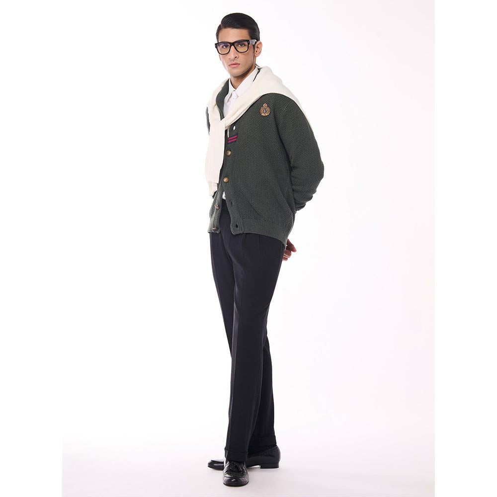 S&N by Shantnu Nikhil Men's Shawl Collar Green Sweater