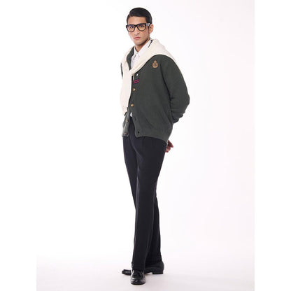 S&N by Shantnu Nikhil Men's Shawl Collar Green Sweater