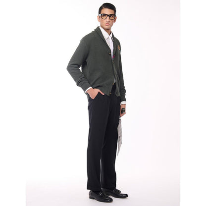 S&N by Shantnu Nikhil Men's Shawl Collar Green Sweater