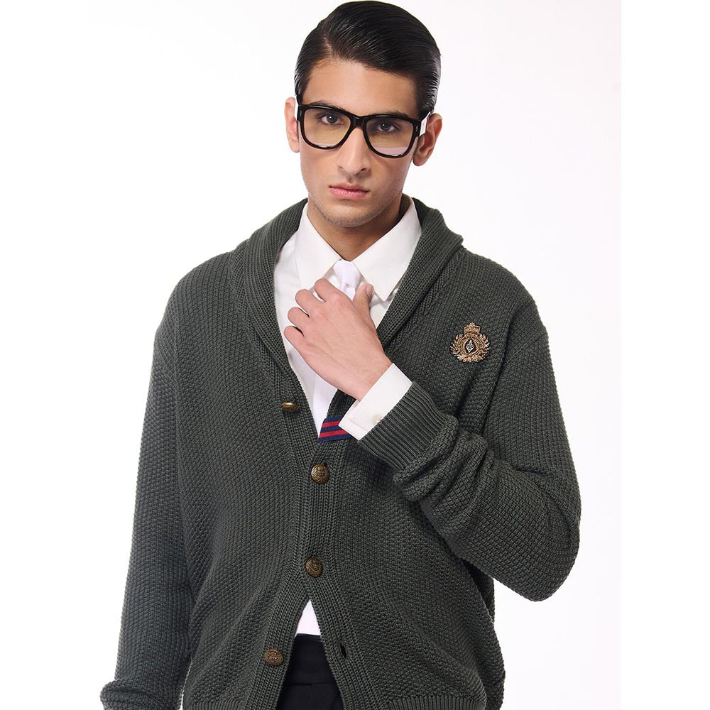S&N by Shantnu Nikhil Men's Shawl Collar Green Sweater