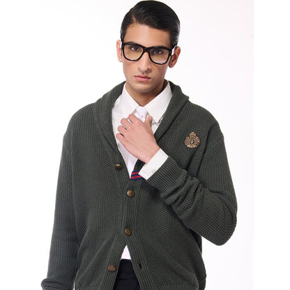S&N by Shantnu Nikhil Men's Shawl Collar Green Sweater