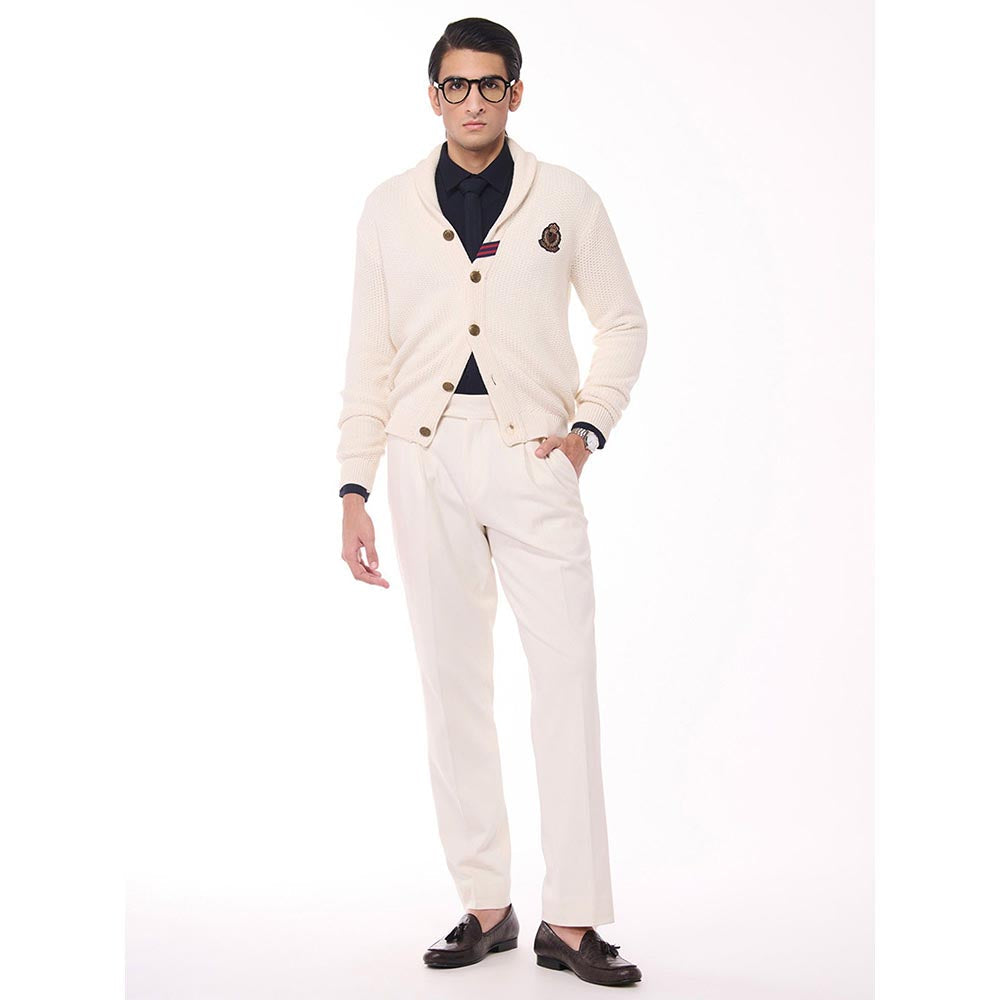 S&N by Shantnu Nikhil Men's Shawl Collar Off White Sweater