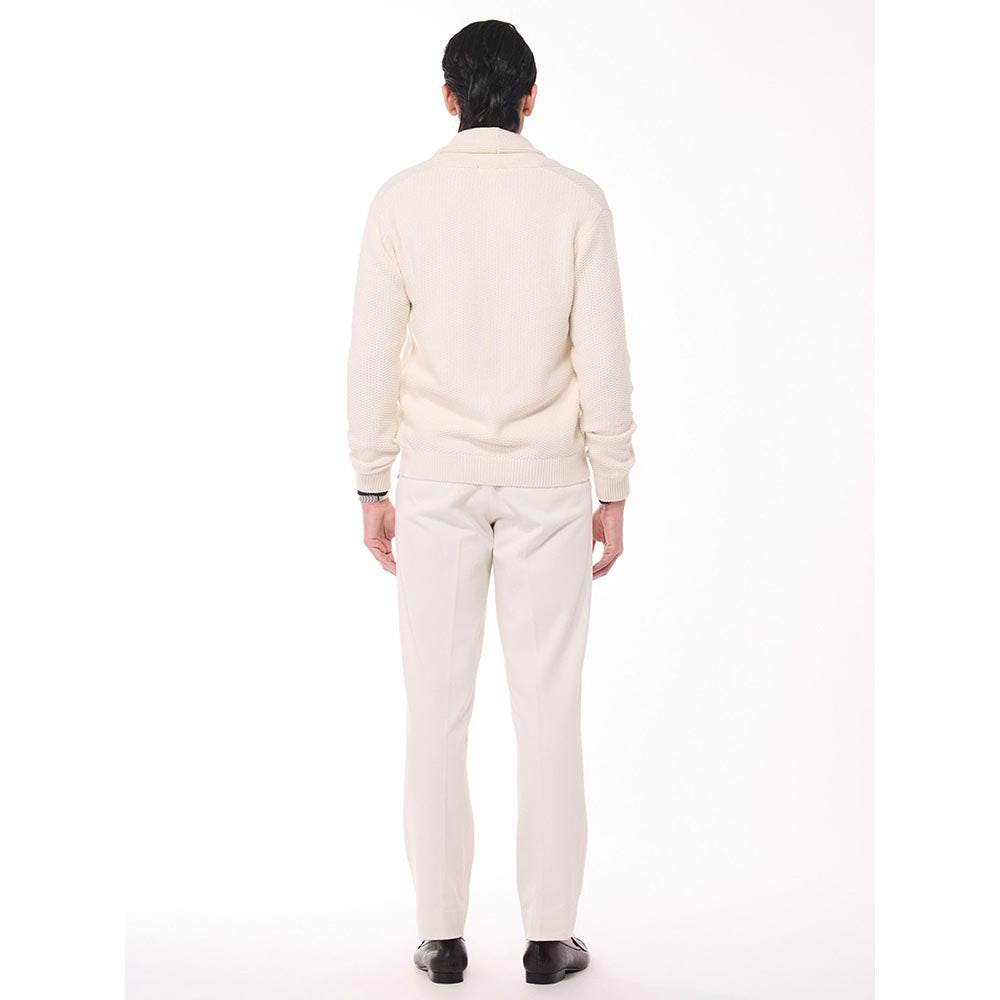 S&N by Shantnu Nikhil Men's Shawl Collar Off White Sweater