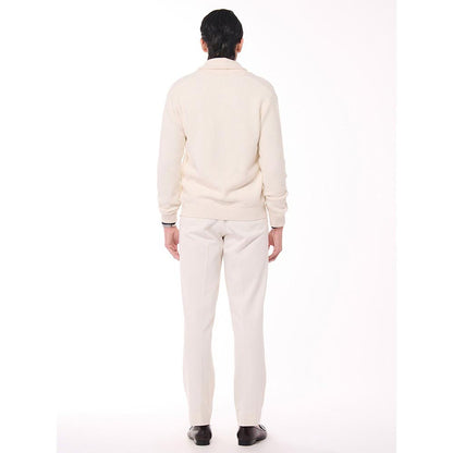 S&N by Shantnu Nikhil Men's Shawl Collar Off White Sweater