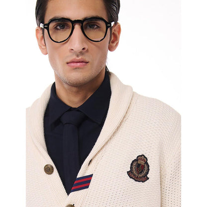S&N by Shantnu Nikhil Men's Shawl Collar Off White Sweater