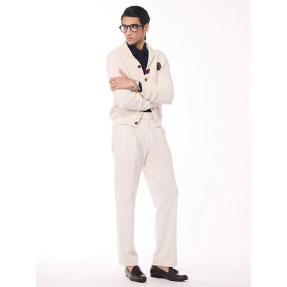 S&N by Shantnu Nikhil Men's Shawl Collar Off White Sweater