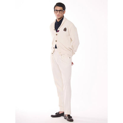 S&N by Shantnu Nikhil Men's Shawl Collar Off White Sweater