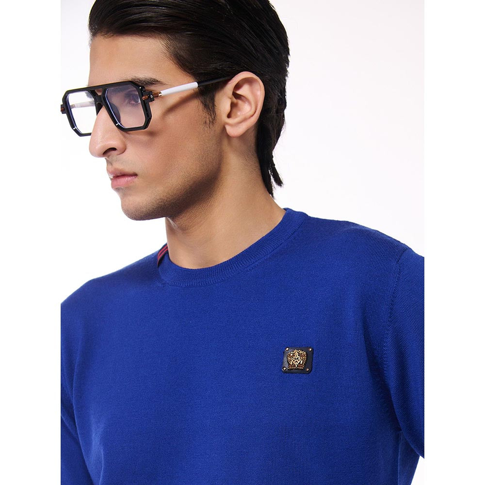 S&N by Shantnu Nikhil Merino Wool Crested Blue Sweater