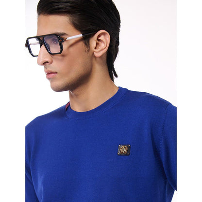 S&N by Shantnu Nikhil Merino Wool Crested Blue Sweater