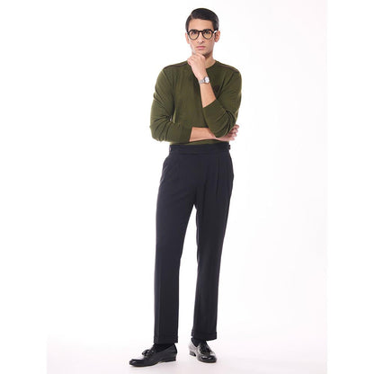 S&N by Shantnu Nikhil Merino Wool Crested Green Sweater
